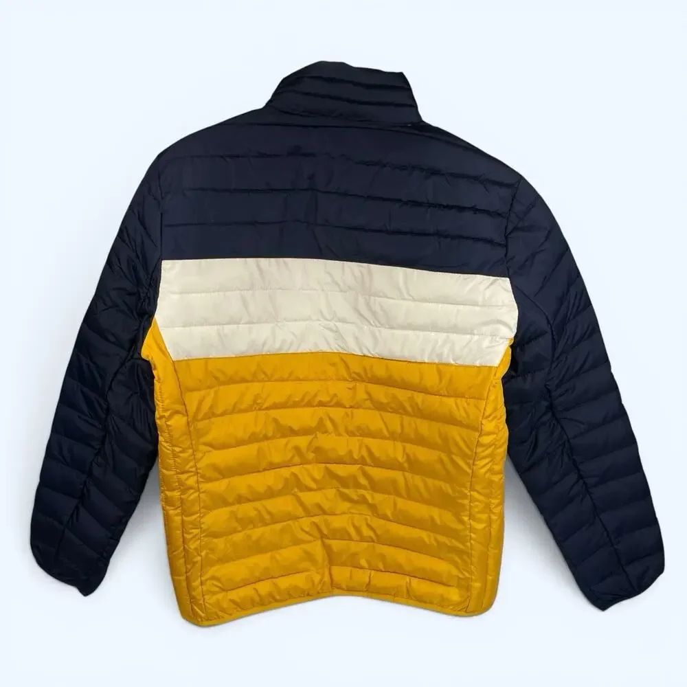 Gap ColdControl Color Block Puffer Jacket Men's Medium Navy Blue Yellow White